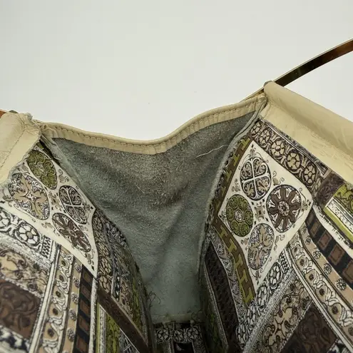 Vintage Beige Leather Top Handle Bag Metal Handbag Classic