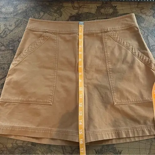 ALC Frank ALC Womens size 8 Brown Mini Dane A Line Skirt Back Zip Oversized Pockets Cotton