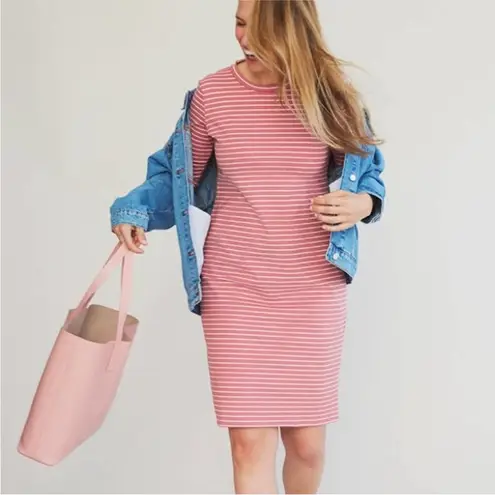 Sonnet James Reese Red White Stripe Play Dress Small 3/4 Sleeve Stretch Knit