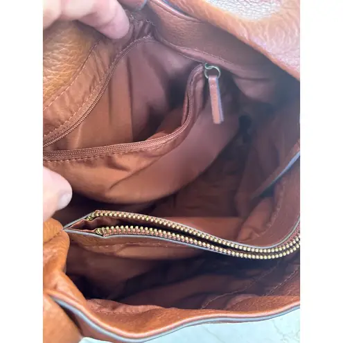 Brown Pebbled FAUX Leather Hobo Shoulder Bag With Dual Inside Pockets & Zipper - Image 6