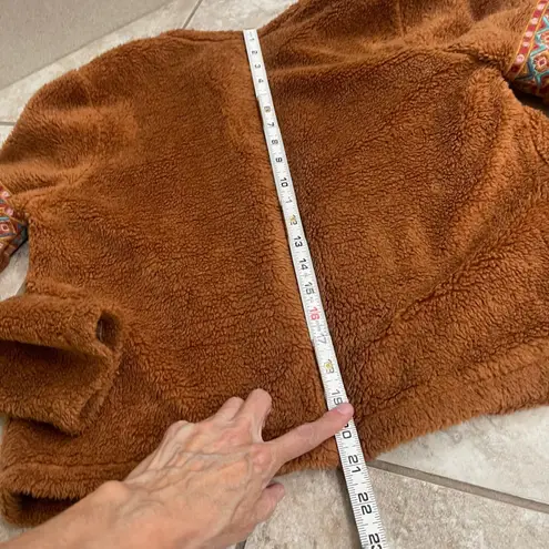 Savanna Jane sz small brown Cozy Fleece Jacket Embroidered Trim Open Front Women