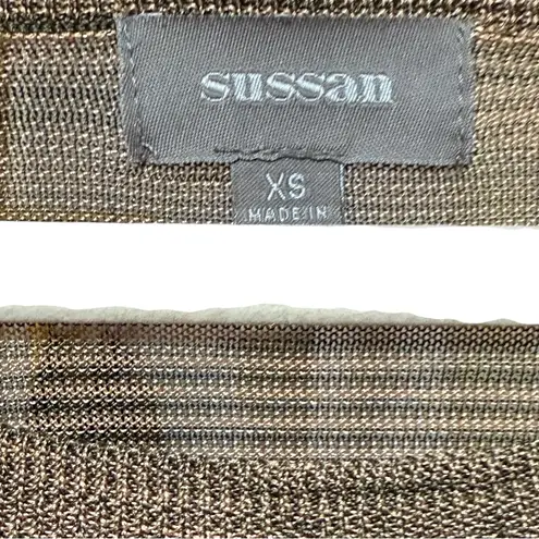 Sussan Striped Sheer Knit Top Earth Tone Neutrals Lightweight Relaxed Sz XS Brown