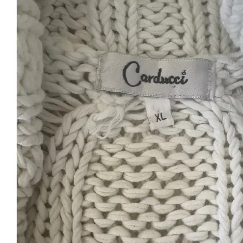 Carducci XL Cable Knit Button Front Shawl Collar Cardigan Chunky Sweater White