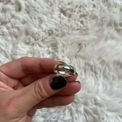 Mejuri KVK jewelry sterling silver chain and asymmetric organic form blue stone ring