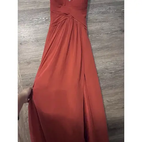 Azazie Paprika A line Pleated Chiffon Long Dress Farren Bridesmaid Formal Orange Size 6