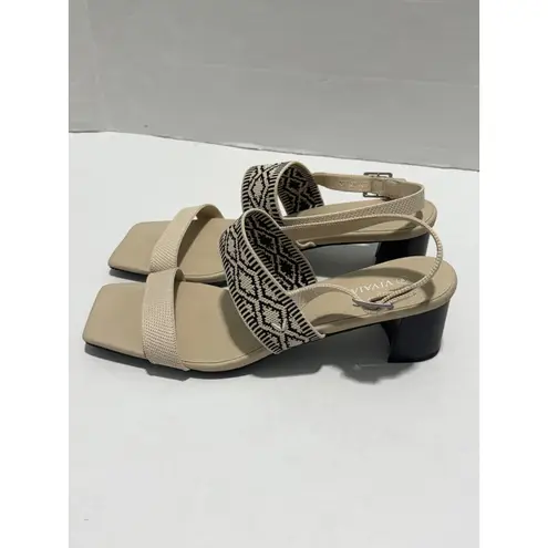Vivaia Luna Square Heeled Sandals Woven Straps Block Heel Beige Shoes Size 11 Tan
