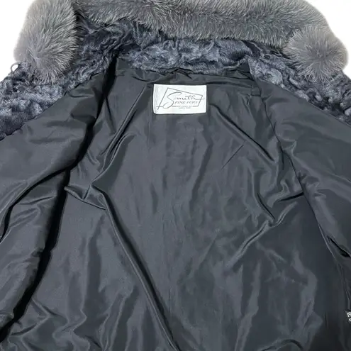 Smith Fine Furs Womens Genuine Swakara Lamb Fur Parka Jacket Sz 14 Dyed Fox Trim