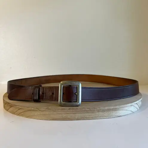 USA Made Brown Perfectly Worn in Leather Silver Square Buckle Belt Size Large