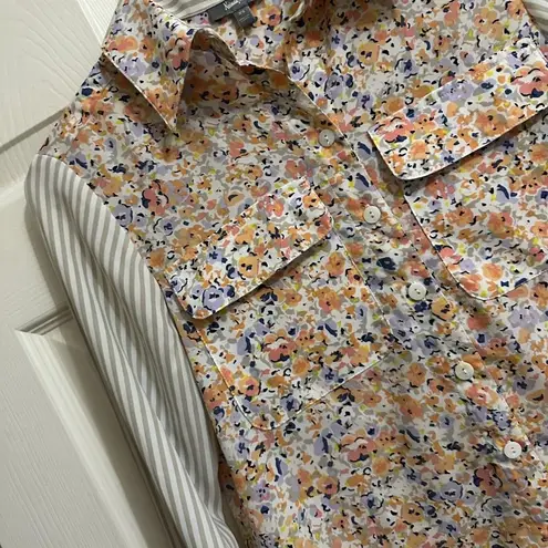 Neiman Marcus Women’s Floral / Striped Sleeves Button Up blouse Top Sz XS