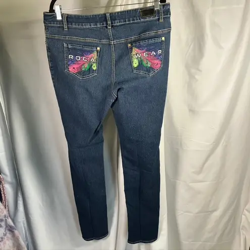 Rocawear Jeans Womens Size 16 Embellished Pockets Colorful Straight Leg Y2K