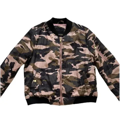 Miss London Jacket Coat Pink Olive Black Quilted Camouflage Bomber Coat Large