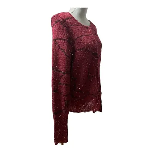 Simply Vera Vera Wang Red Sequin Button Cardigan Sweater XL Metallic Knit