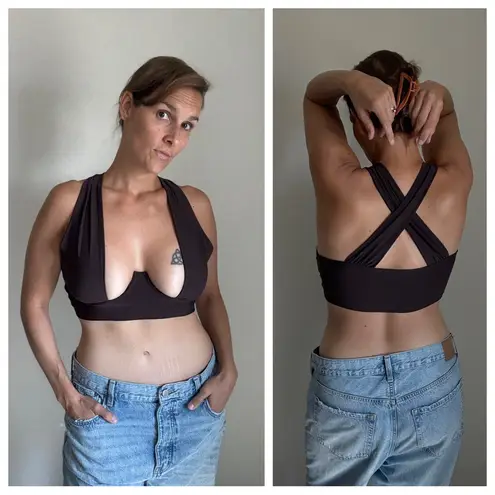 Expreso Brown Club Top Elastic Cross Back Deep Plunge 6