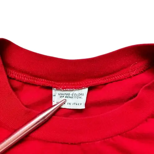 United Colors Of Benetton VTG Shirt Red M Embroidered Crew Neck *FLAWED*