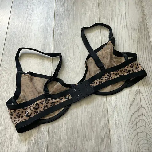 CUUP Plunge Bra leopard print mesh womens Brown (size 34D) intimates sheer sexy