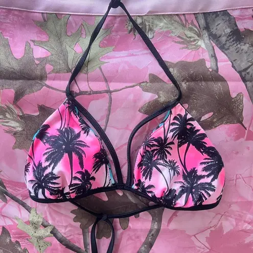 Y2K reversible pink and blue palm tree bikini top with padding