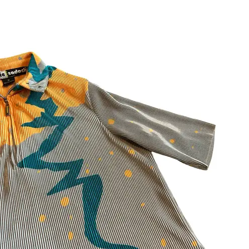 Jamie Sadock Plisse Pleated Top Shirt Stretch Abstract Golf Athletic Tennis Med Gray