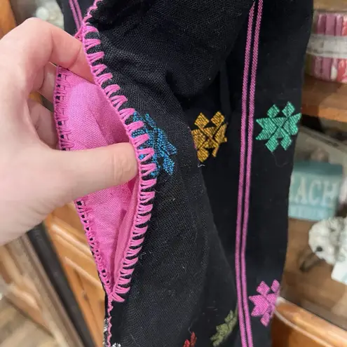 Mi Golondrina Black multicolor Shift Kaftan Huipil Tunic Dress Size Medium