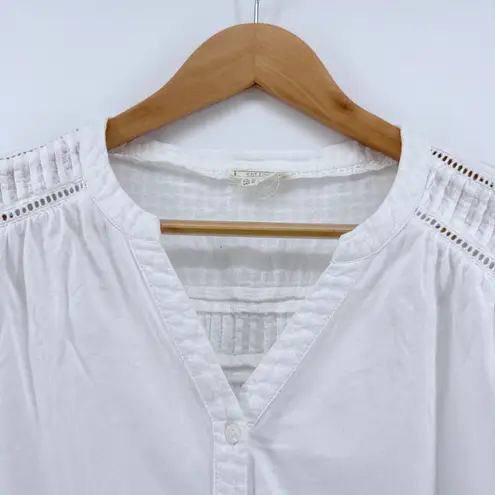 FatFace White Winnie Button Through Blouse 3/4 Sleeves Crochet Eyelet Size 14