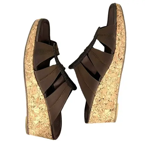 Donald Pliner Donald J. Pliner Clare Bronze Leather Stretch Cork Wedge Sandals Size 9 M