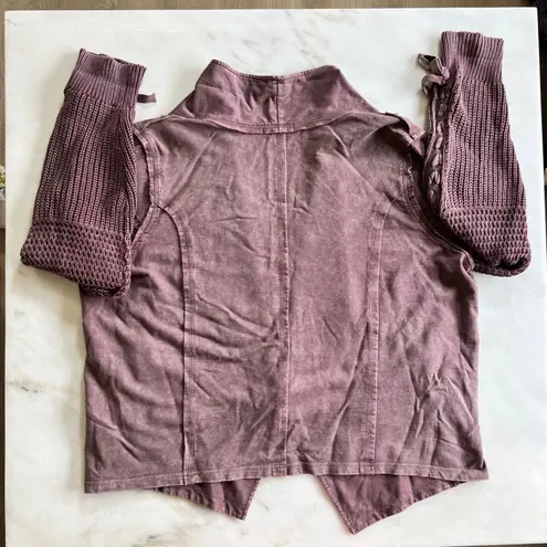 North Style Womens 1X Knit Sleeve Open Front Cardigan Jacket Purple