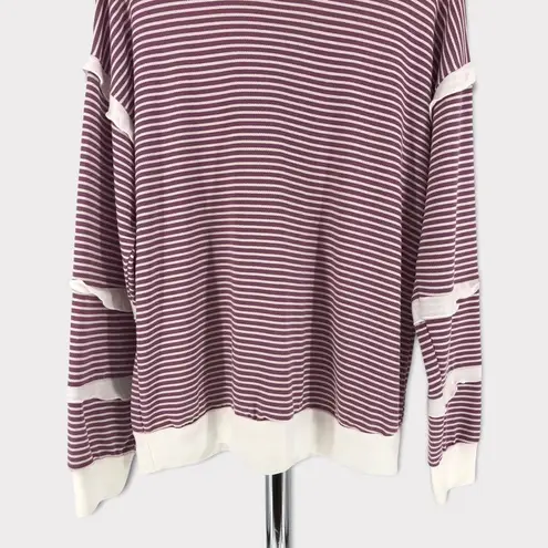Brigitte Brianna Sexy Modest Mauve Cream Striped Ruffle Sleeve Sweatshirt Large Purple
