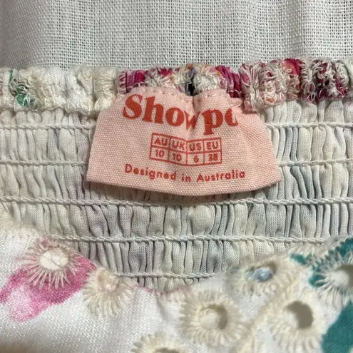 Showpo White and Pink Floral Eyelet Crop Top Size XS