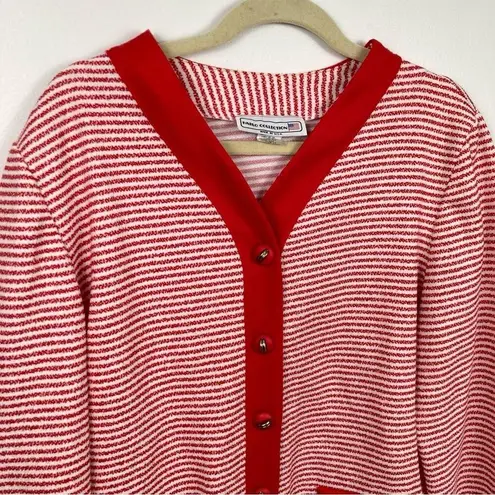 Vintage Womens L Red & White Striped Varsity Cardigan Preppy Nautical Coastal Size L