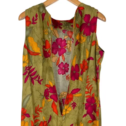 R & K Vintage Originals Women’s 14 Green Floral Print Maxi Boho Cottage Dress