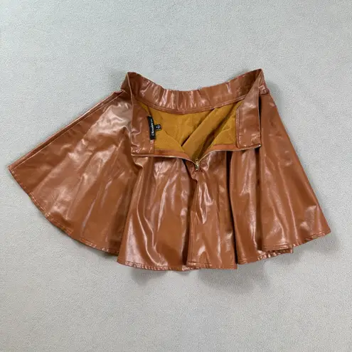 Chocolate USA Faux Leather Mini Skirt Small Brown A Line Back Zipper High Waist