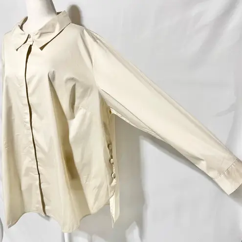 Denim & Co New Button Side High Low Hem Long Sleeve Shirt Stone Khaki Size 3X