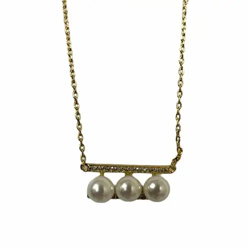 ADORNIA Yellow Gold Plated Sterling Silver Pearl Necklace NEW