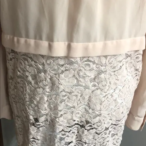 BCBGMAXAZRIA Long sheer n lace button up tunic blouse