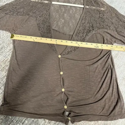 Decree Brown Lace Lightweight 3/4 Sleeve Cardigan