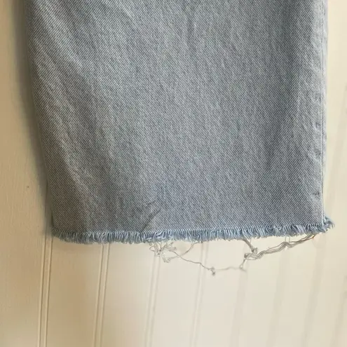 ZARA  High Rise Wide Leg Factory Distressed Light Wash Denim Jeans Size 8 *Flawed