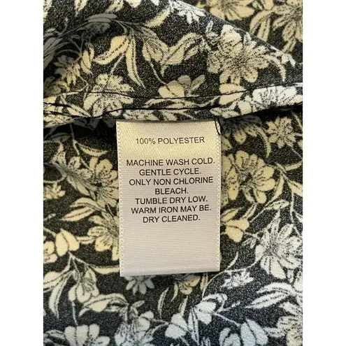 Madison Grey L Satin Top Long Sleeve VNeck Flowy Black/Ivory Floral Print Black Size L