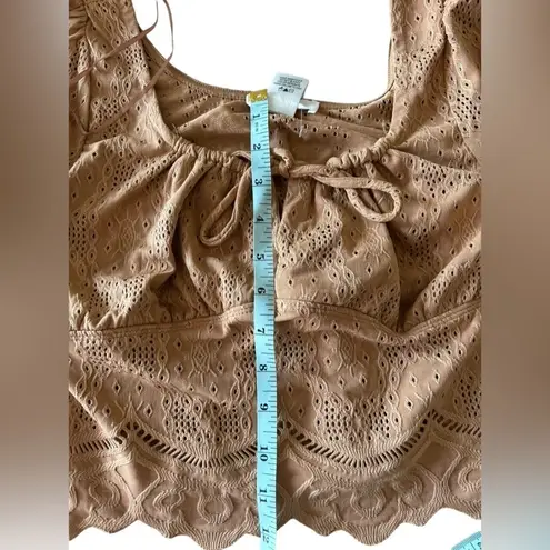 Kirious Tan Embroidered Eyelet Cropped Blouse Size M