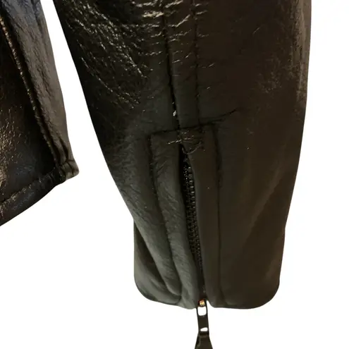 Leather King Braided Detail Sexy Fitted Black Leather Motorcycle Jacket Size S