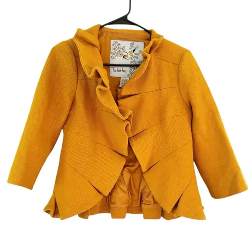 Anthropologie Tabitha Wool Blend Terrace House Ruffle Blazer Jacket Mustard Sz 6 Yellow