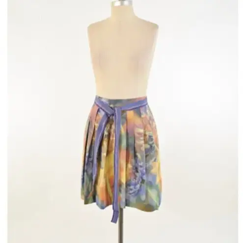 Moschino Skirt 4 Floral Tie Dye Pleated Flare Belt Luxury Painting Multicolor