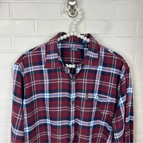 IZOD Red Plaid Flannel Shirt Size L Unisex