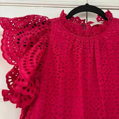 Ulla Johnson Norah Eyelet Fuschia Ruffle Sleeve Midi Dress Size 4 Small Scallop