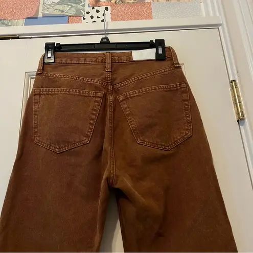 RE/DONE  Brown 70s Ultra High Rise Stovepipe Jeans in Washed Terracotta