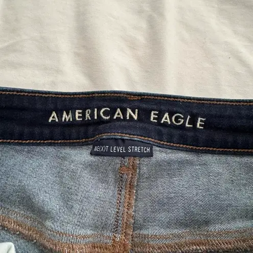 American Eagle blue denim hi-rise shortie ripped shorts