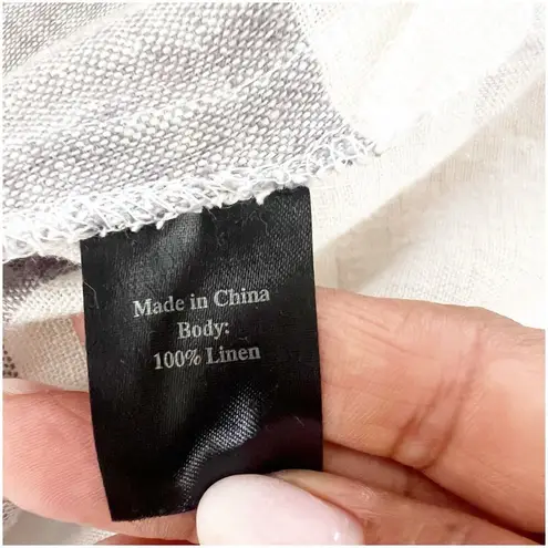 Toofan Linen Tunic Size Large Front Pockets Striped Crew Neck Neutral Colors Tan