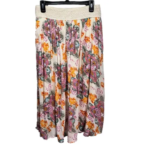 Floral Paisley Boho Ankle Length Crepe Overlay Hippie Boho Skirt by Gypsy Blu Size M