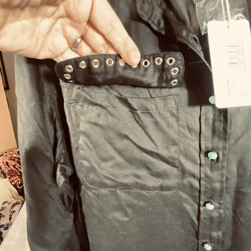 Johnny Was NWT Jade Sonia Double Pocket Shirt XL Silky Turquoise Accents Rivets