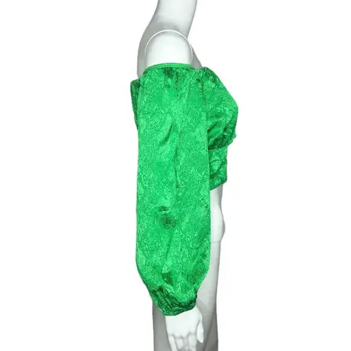 AFRM Shirt Womens Small Fem Green Jonas Top Satin Crop Off Shoulder Going Out