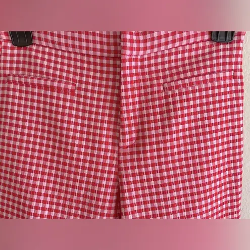 ZARA  Red White Gingham Plaid High Waisted Cropped Mini Flare Pants NWT