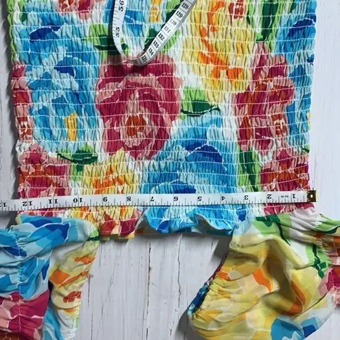 All Things Mochi Mariana Shirred Silk Floral Print dress Pink Size M